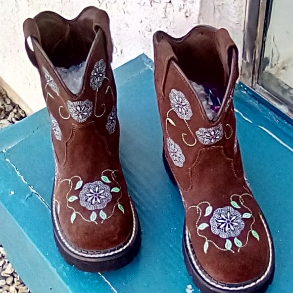 ROPER brown suede turquoise floral embroidered stitched ankle boots size 6.5 - Picture 3 of 10